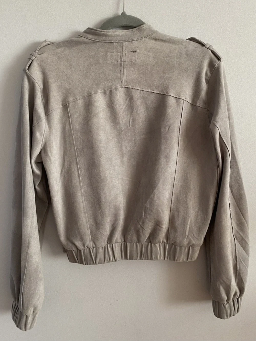 BLANKNYC Faux Suede Moto Jacket Light Gray Zipped No Collar